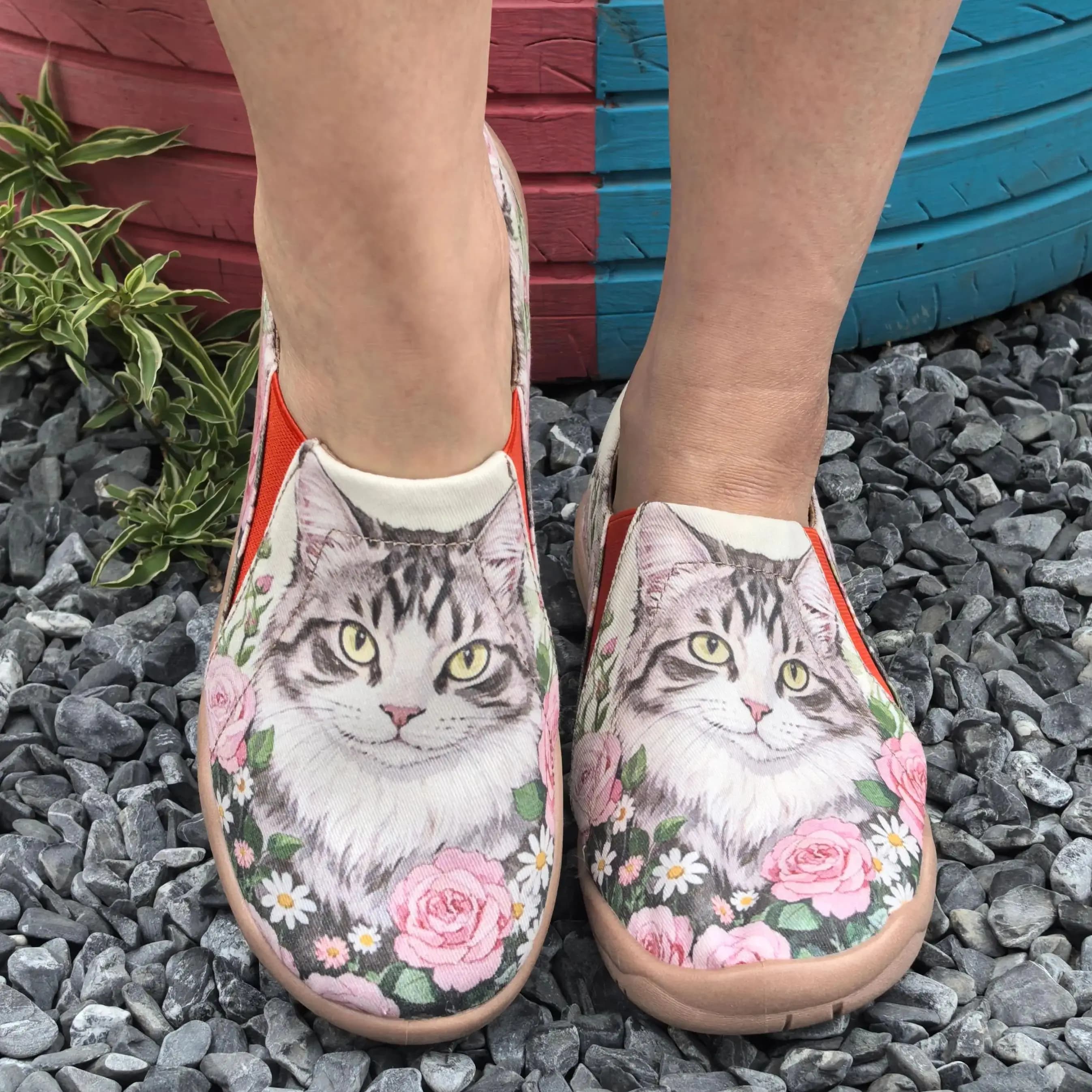 Sneakers casual da donna, scarpe da passeggio, scarpe da corsa, slip-on comode a collo basso con suola morbida e traspirante, scarpe da donna di grandi dimensioni, con stampa gatto, alla moda, regalo per le vacanze.