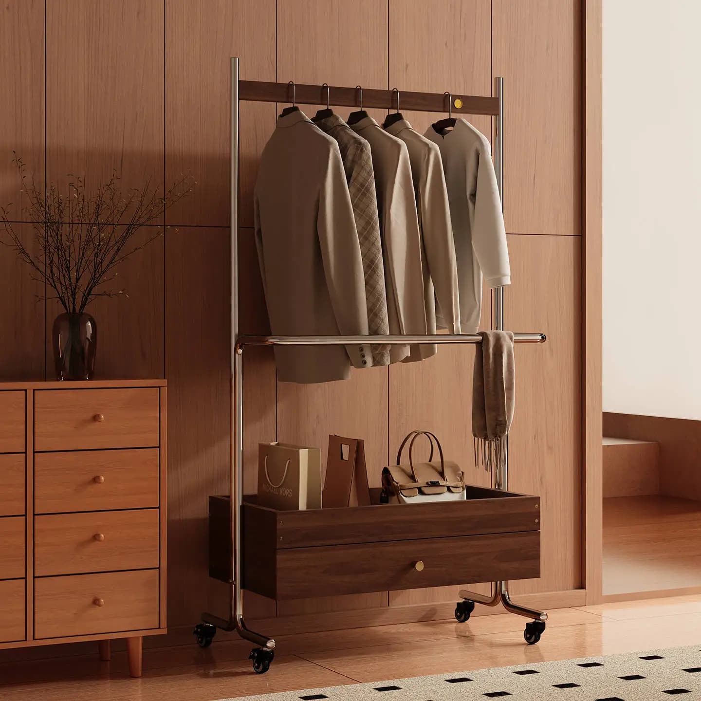 Solid wood hanger floor-to-ceiling bedroom premium household indoor drying clothes rack removable multi-functional coat rack
