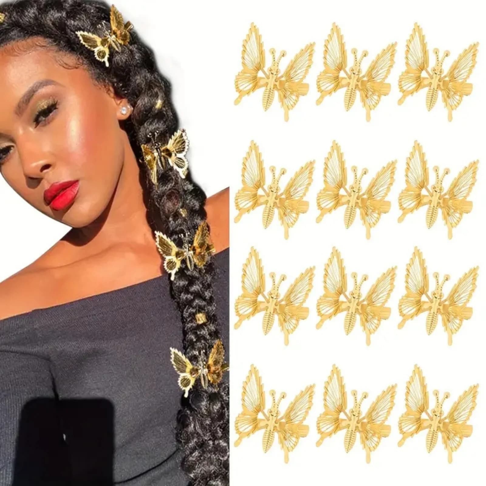 Fermagli per capelli a farfalla dorati da 5 pezzi, accessori per capelli in metallo scavato, perfetti per trecce e acconciature eleganti