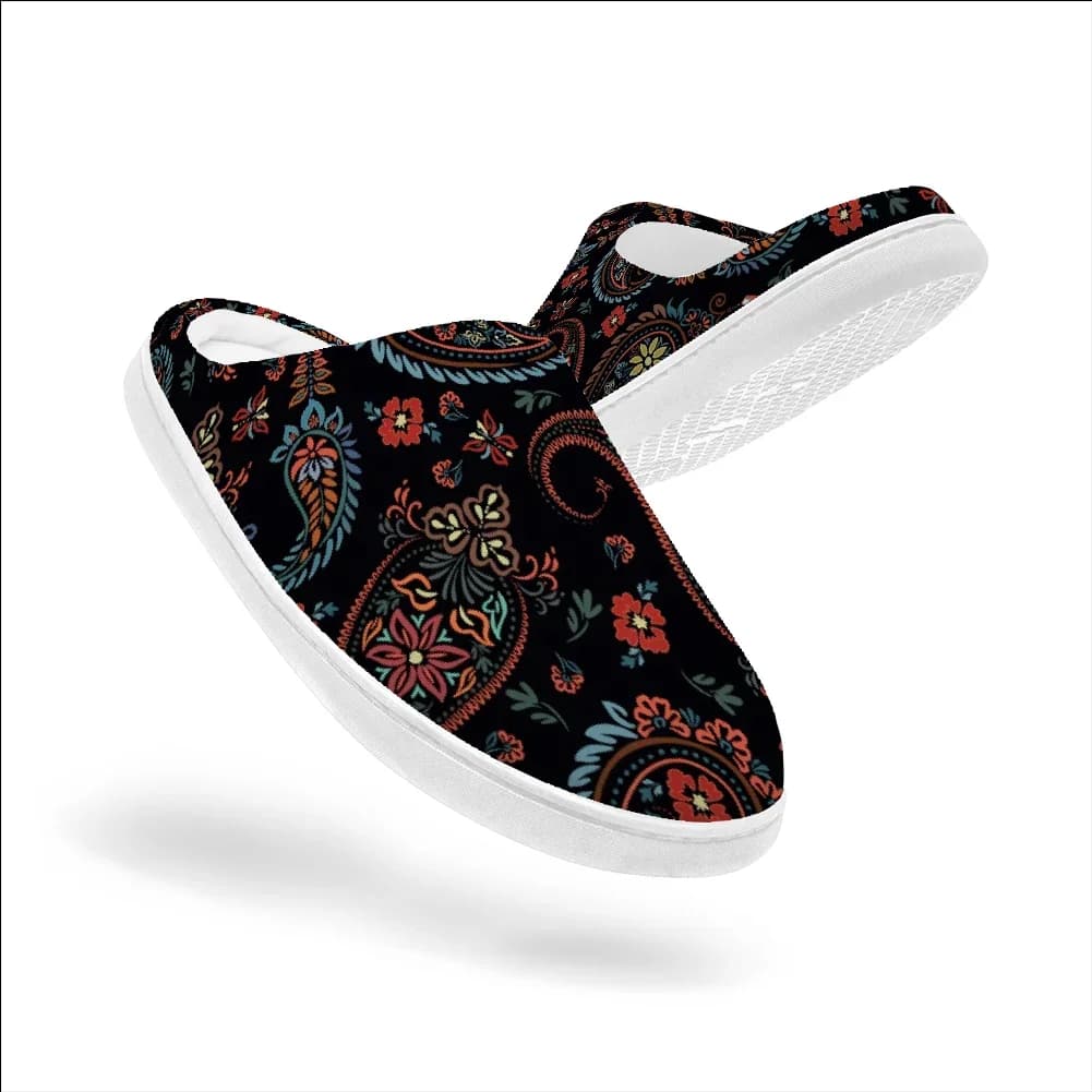 Black floral print Keep Smiling Home Cotton Slippers for High Quality Plush Casual Keep Warm Shoes Thermal Slipper
