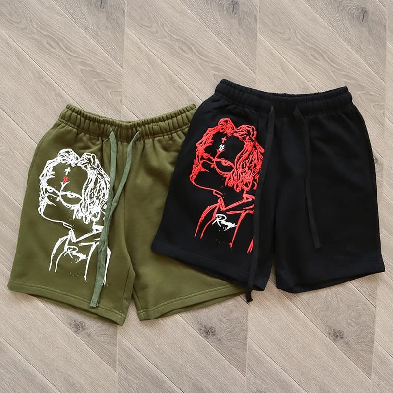 Trippie Redd Revenge Bart Shorts Casual Sportivi in Cotone Verde Militare a Gamba Dritta Stile Giovanile Estivo alla Moda
