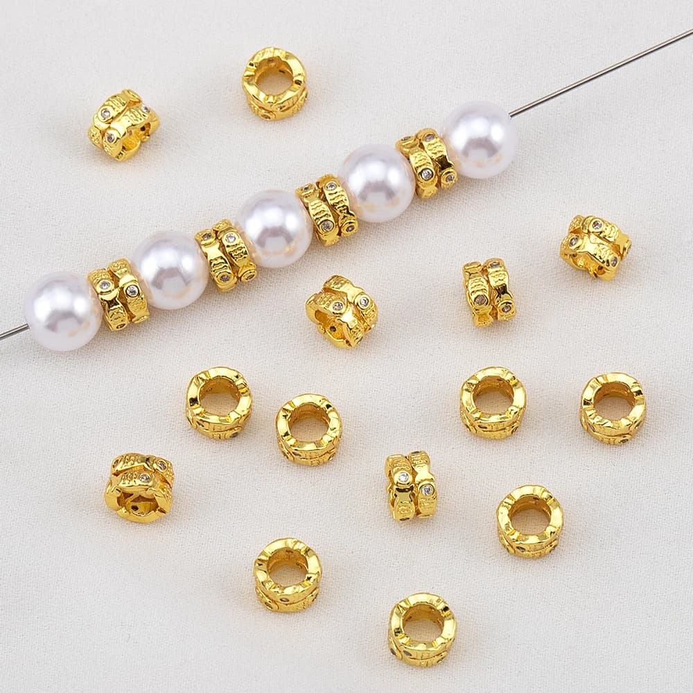 2/4pcs/lot 6.6mm Copper Inlaid Zircon Spacer Loose Beads Charms For DIY Jewelry Making Bracelet Necklace Supplies Accessories