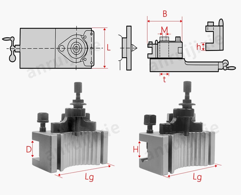 Quick Gear Tool Set for Torment with 4 Supports 15x15mm for WM210V Lathe, Working Diameter 150-250mm