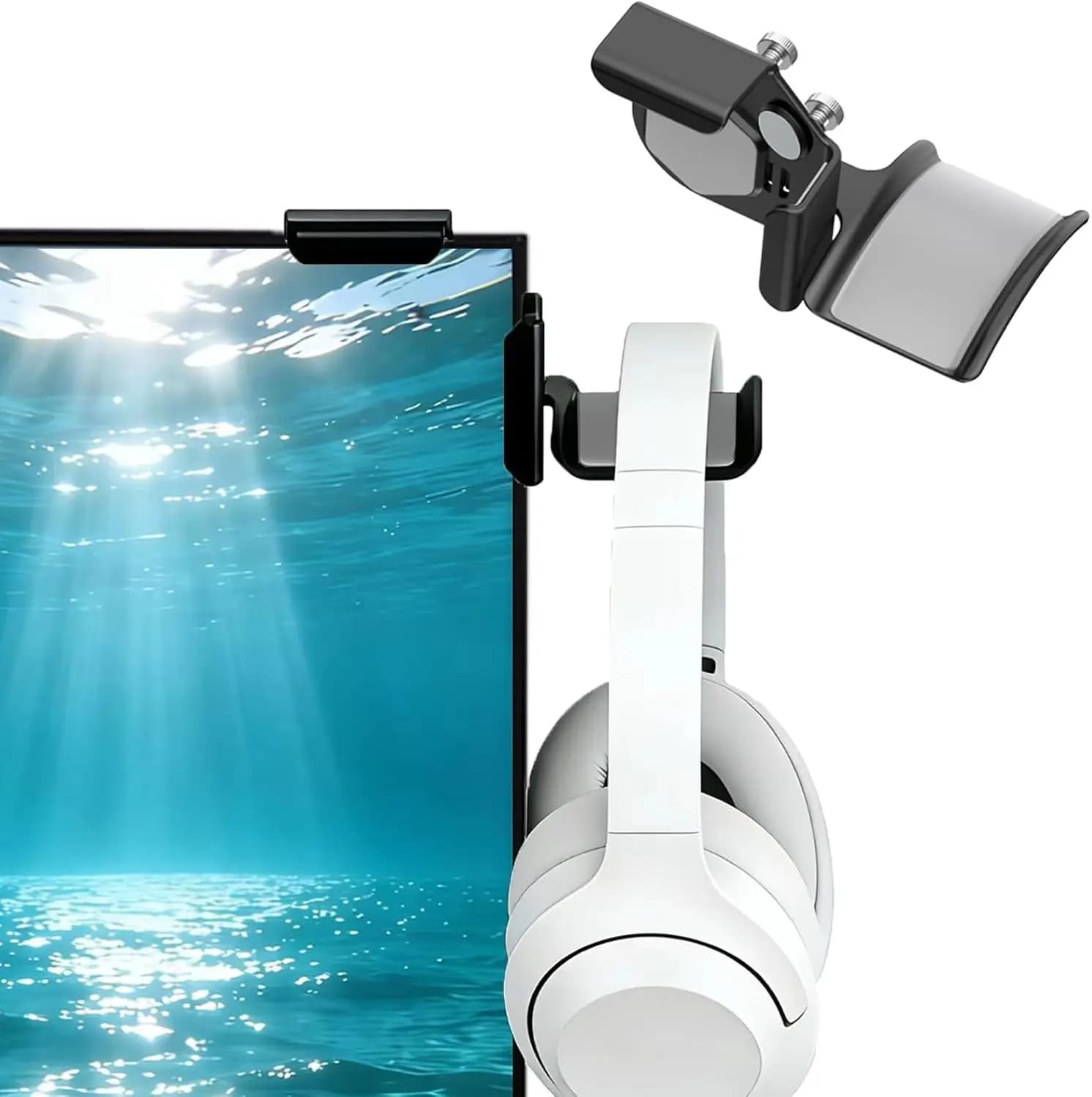 Monitor Headphone Stand Clamp-On Adjustable Holder for Desk Organizer with Scratch-Free Silicone Protection