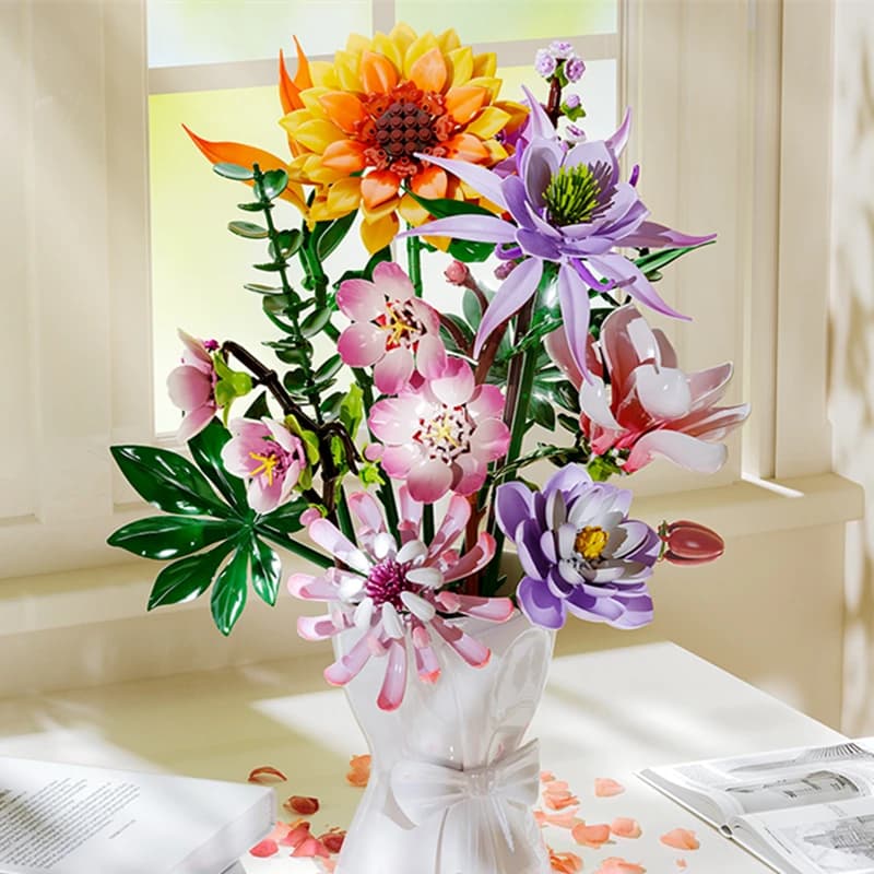 11 stili graziosi blocchi di fiori San Valentino fiore di ciliegio fiore di pesco Epiphyllum girasole mattoni ornamenti per la casa fai da te