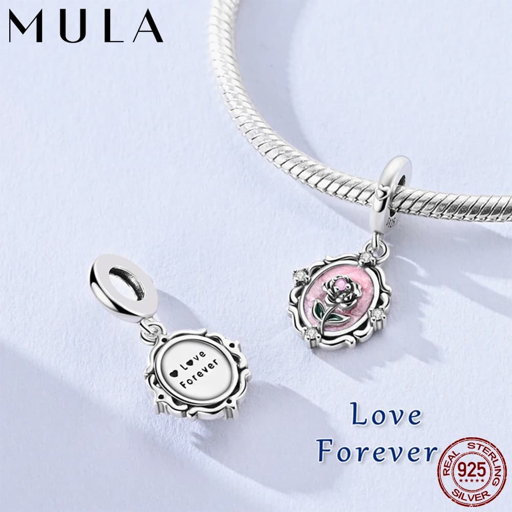 Ciondoli in argento Mula 925 Ciondolo rosa eterna adatto per braccialetti con perline originali che realizzano gioielli da donna Ciondola il fascino fai da te