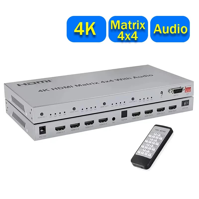 True Matrix HDMI 4K 4 in 4 out HDMI 4K 30Hz or 60Hz 4x4 matrix switcher with 3.5 mm optical audio output