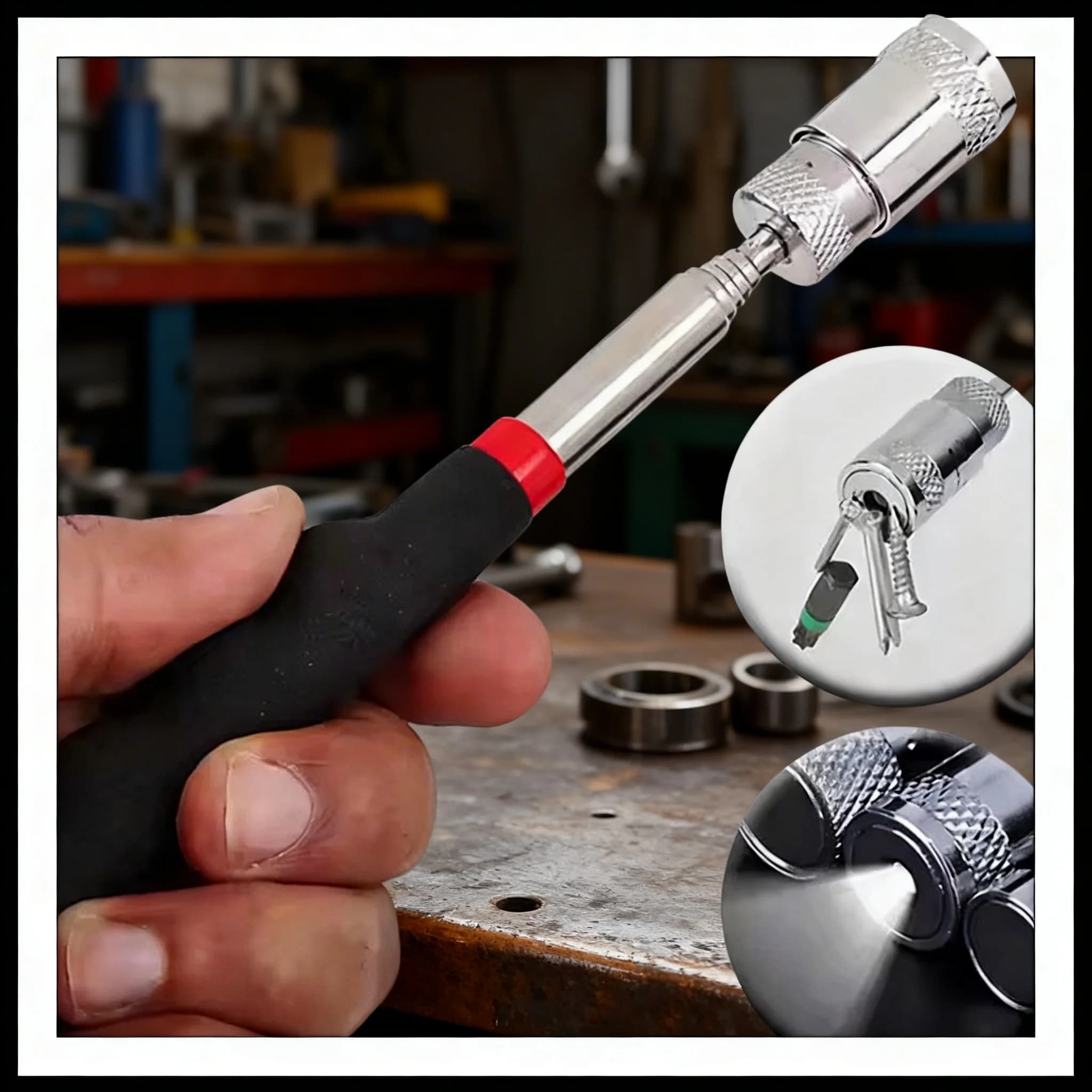 Penna Magnetica Telescopica Portatile 1/2pc con Luce per Raccogliere Dadi e Bulloni, Asta Estensibile per il Recupero Oggetti