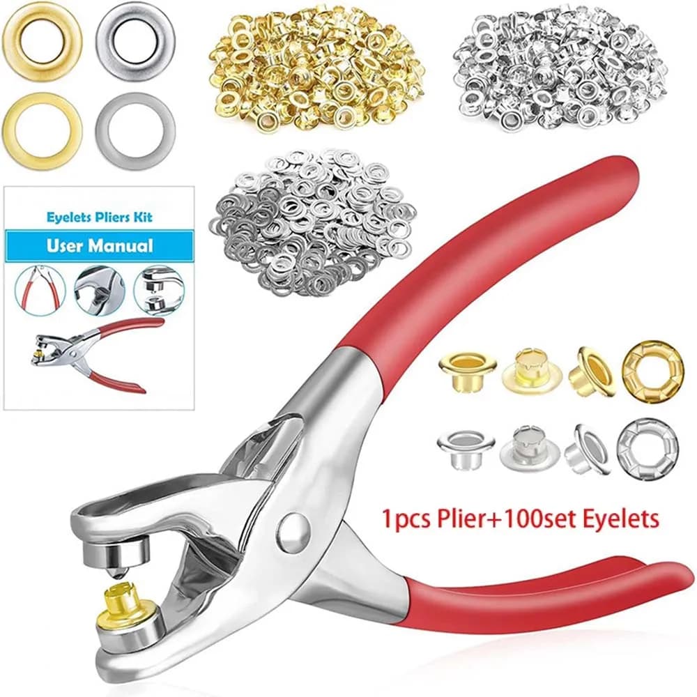 1 set di pinze per occhielli da 1/4 di pollice, kit di pinze per punzonatura per occhielli con 100 occhielli metallici, kit di strumenti per occhielli per tessuto in pelle