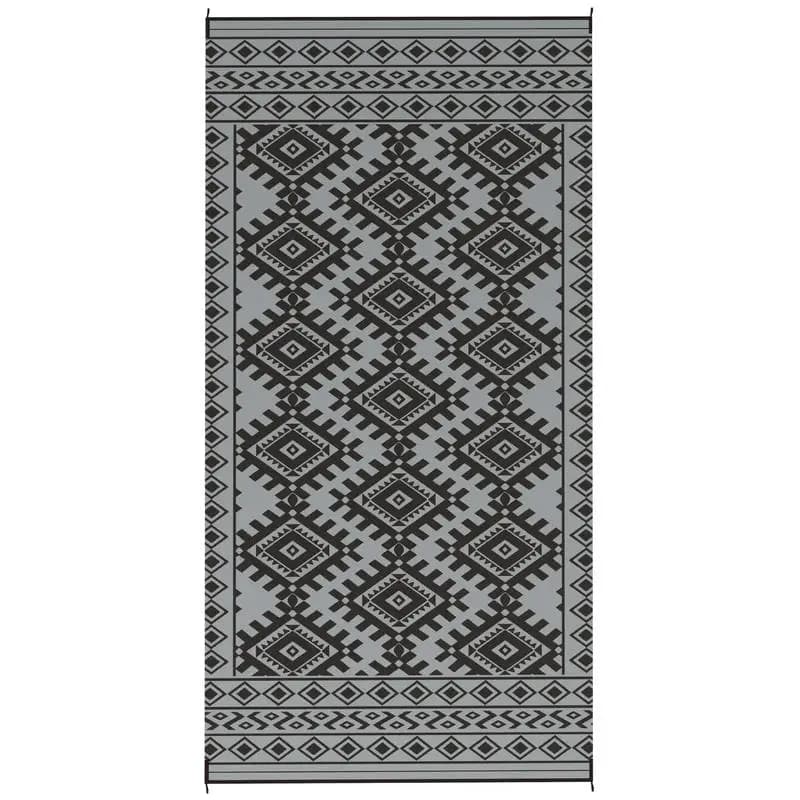Tappeto da esterno reversibile Outsunny, in paglia plastica impermeabile con borsa per il trasporto, 9' x 18', bordo a rombi nero e grigio