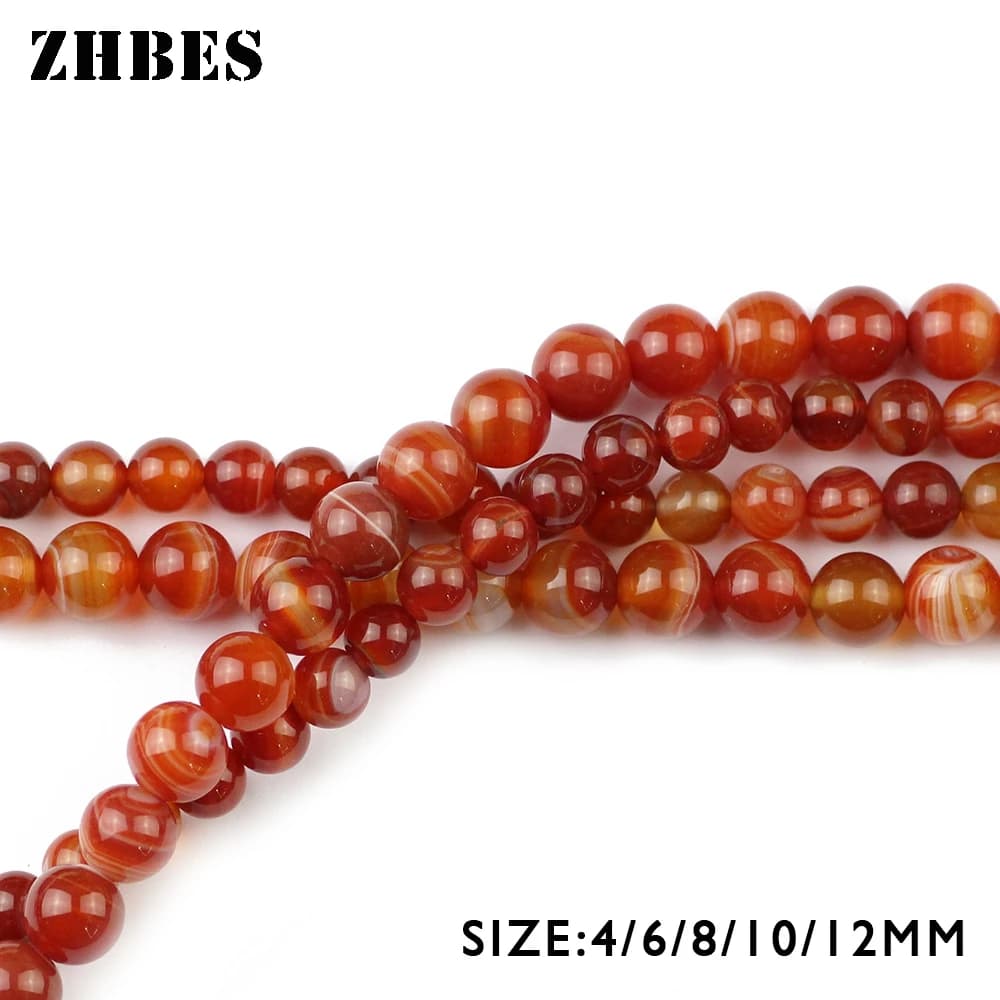 4/6/8/10/12mm Rotonda Pietra Naturale Agata A Strisce Rosse Perline Sparse Del Distanziatore Per La Produzione di Gioielli Braccialetti Collane Accessori FAI DA TE