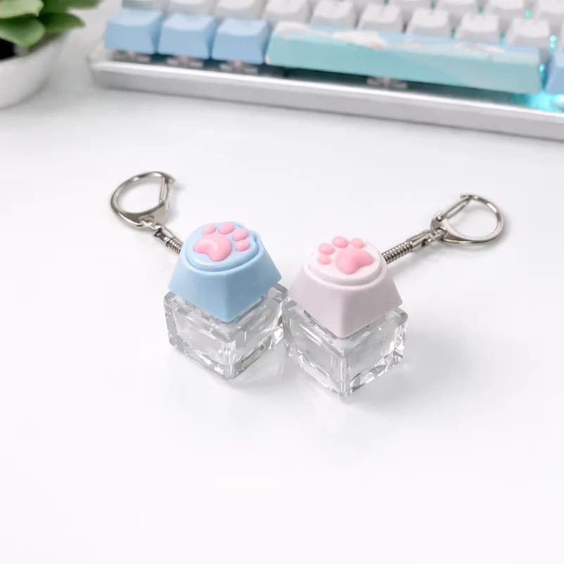 Cat Paw Keychain Key Ring | Clicky Press Fidget Stress Reliever | Keyboard Switch Keycap Tester Gift