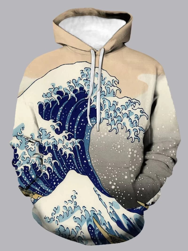 Japanese Style Sea Pattern 3D Print Men Hoodies Women Fashion Casual Hooded Sweatshirt Pullover Long Sleeve Retro Men Clothes