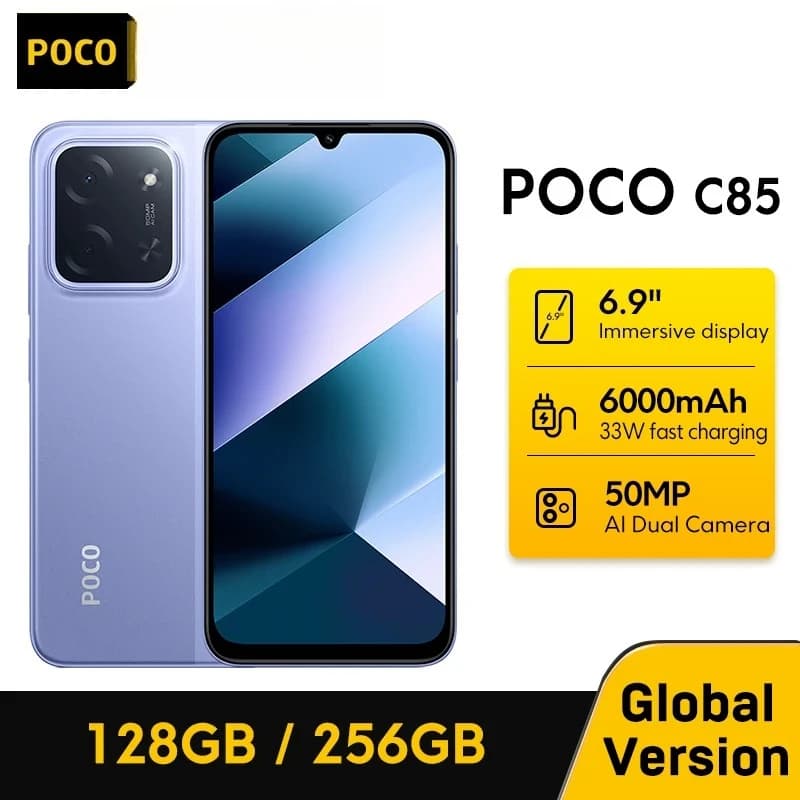 Versione Globale POCO C85 Telefono Cellulare NFC 128GB/256GB Display Dot Drop da 6.9" 6000mAh Helio G81-Ultra Smartphone 33W