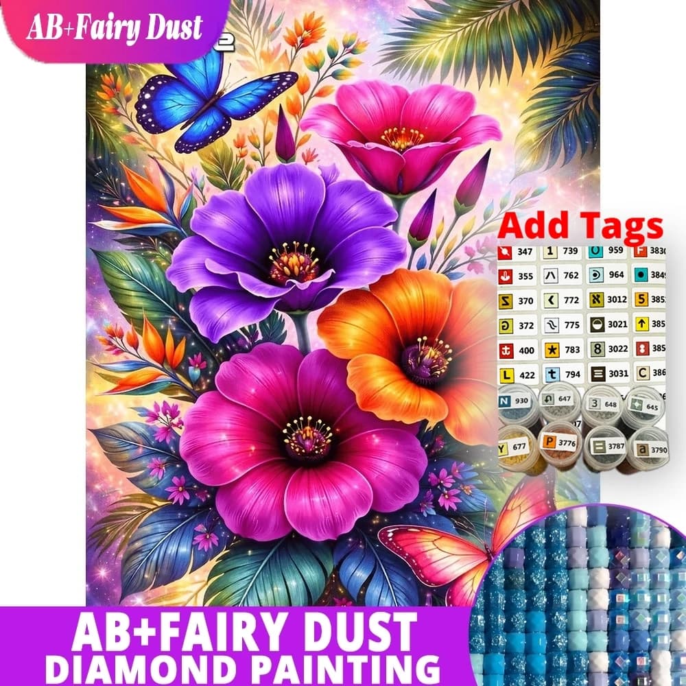 AB Fairy Dust DIY Diamond Mosaic Floral Butterfly Bouquet Full Square Round Painting Picture Embroidery Wall Art Home Decor Gift