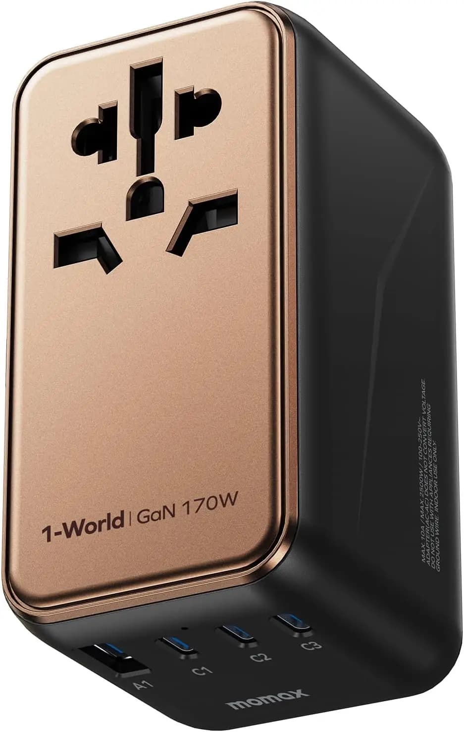 Adattatore da Viaggio Universale con Tecnologia GaN, Ricarica Rapida 170W per Laptop, 3 Porte USB-C e 1 Porta USB-A, Compatibile in Tutto il Mondo