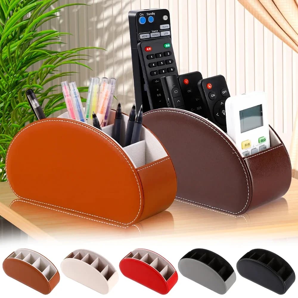 1PC Remote Control Holder Organizer Controller Stand 5 Grids Pu Leather Storage Box and Tv Stand Desk Storage Box 21.5x7.5x12cm