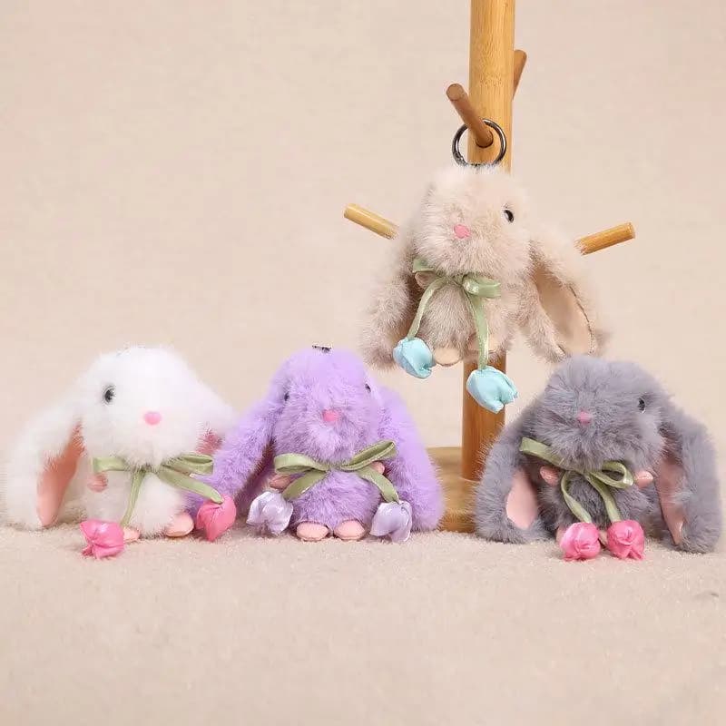 Portachiavi con Ciondolo Coniglietto Tulipano in Peluche Morbido, Decorazione per Zaino, Regalo Carino