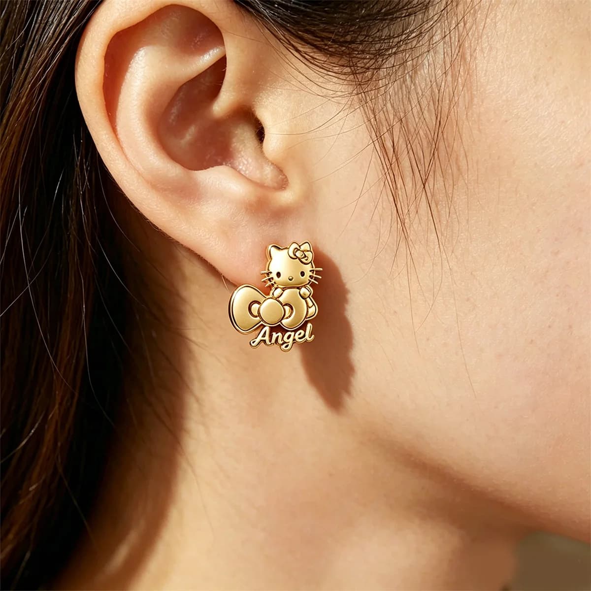Custom Bow Hello Kitty Name Stud Earrings For Women Gold Color Stainless Steel Letter Earrings Birthday Party Jewelry Gifts