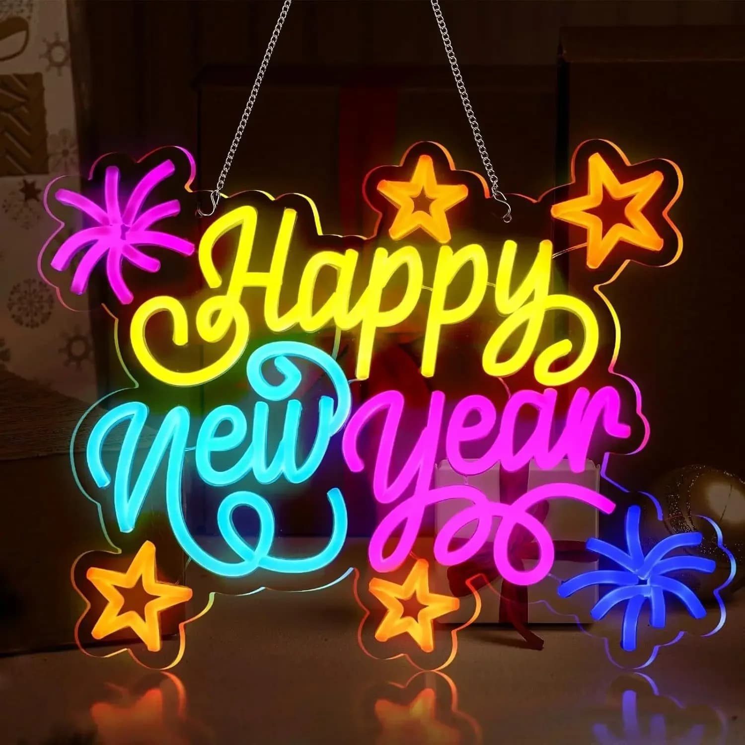 Insegna al Neon 'Buon Anno Nuovo' con LED Dimmerabile USB per Bar, Man Cave, Camera da Letto, Hotel, Negozio, Sala Giochi, Decorazione Murale per Feste