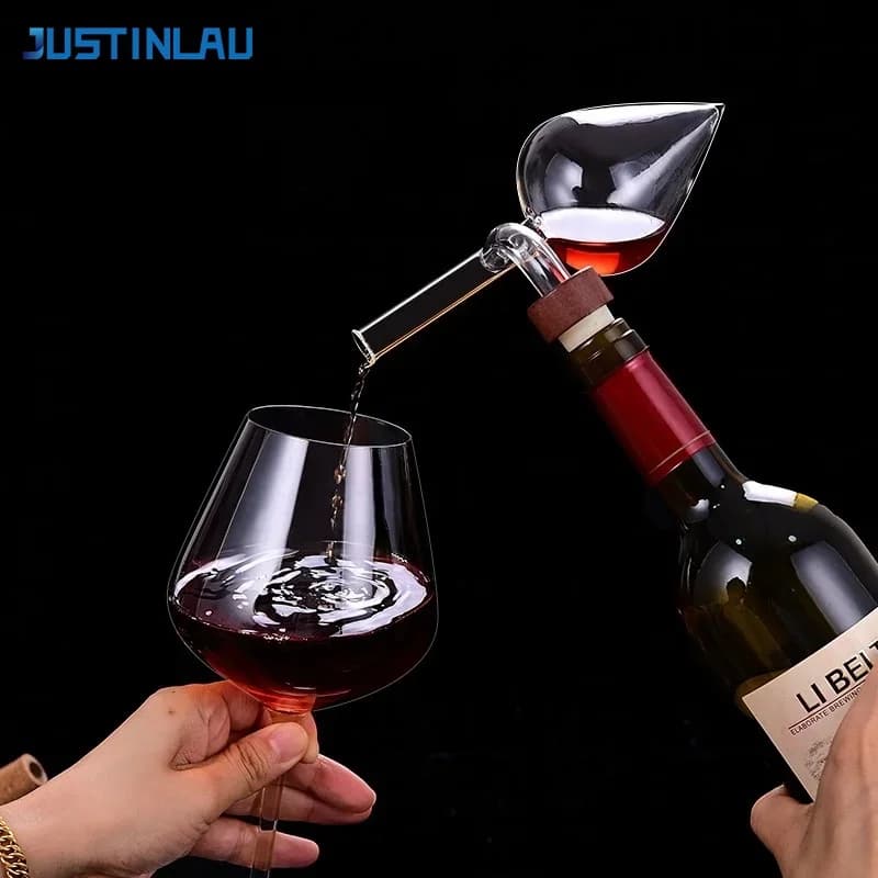 JUSTINLAU Aeratore per Vino Rotondo/a Forma di Grappolo, Decantatore Rapido in Vetro Borosilicato, Versatore per Vino Rosso, Dispositivo di Decantazione in Vetro