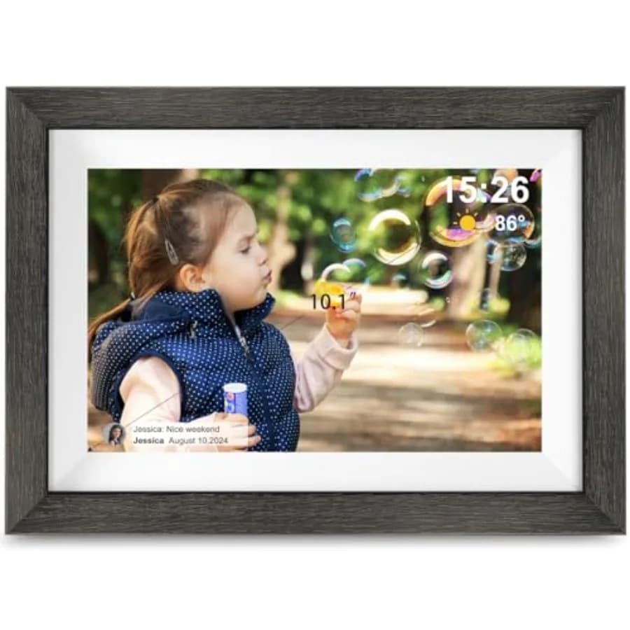 Cornice digitale Frameo, cornice digitale intelligente WiFi da 10,1 pollici con schermo touch HD IPS, rotazione automatica, invio immagini da