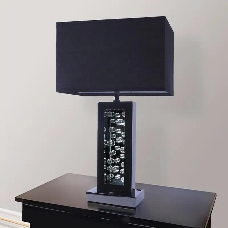 Lampada moderna a colonna a bolle di vetro unica con paralume rettangolare - Luce LED in nichel nero con bagliore ambientale. Perfetto per la decorazione domestica!