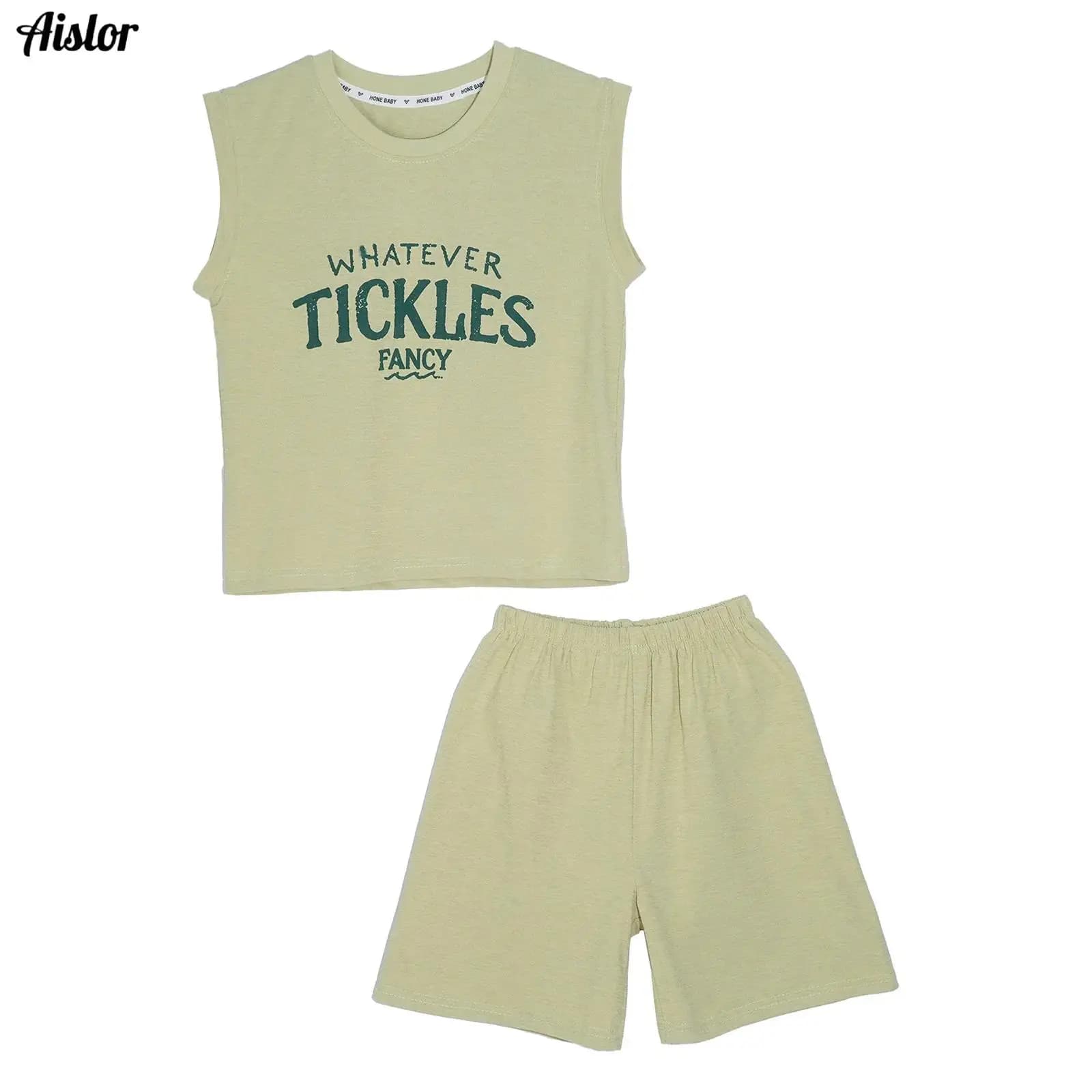 Kids Boys Girls 2-piece Outfit Sleeveless Letter Print Vest with Elastic Shorts for Casual Daily Life Park Picnic Vacation Beach