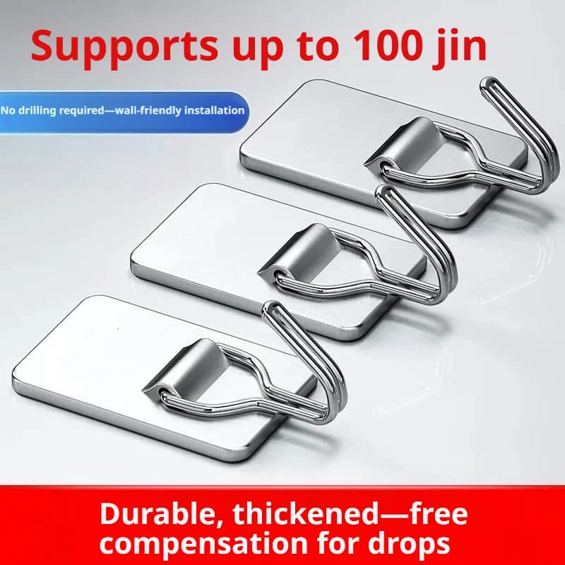 Durable Stainless Steel Adhesive Wall Hooks – For Kitchen & Bathroom Storage, Towel/Clothes Organizer, Door Hangers