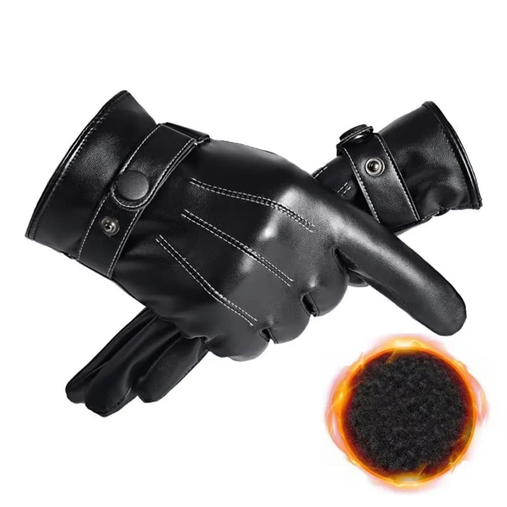Guanti in pelle nera alla moda Guanti da guida caldi con dita intere Guanti da sci impermeabili antiscivolo da uomo