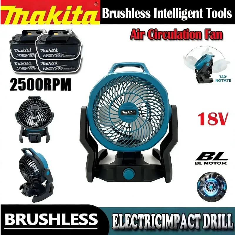 Ventilatore Ricaricabile Makita 18V 270 ° Ventilatore Portatile Regolabile per Tenda e Campeggio, Senza Fili, per Circolazione dell'Aria