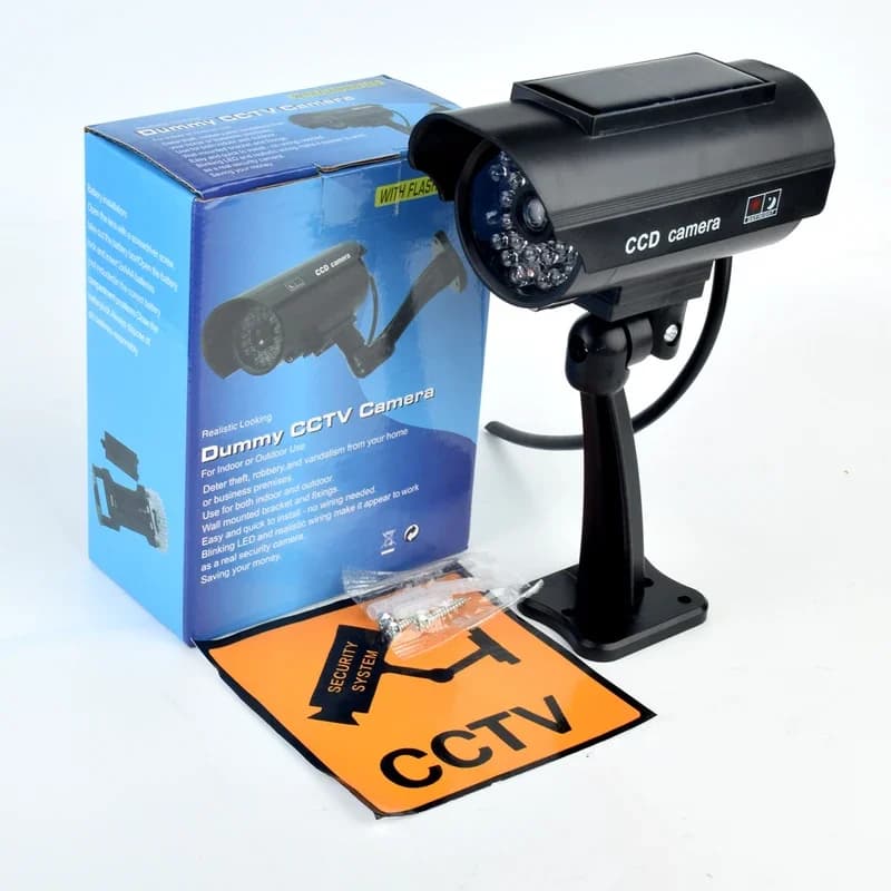 Solar Powered Dummy Security Camera, Fake CCTV Surveillance Camera with Flashing Red LED Light, IP Waterproof for Indoor & Outdo