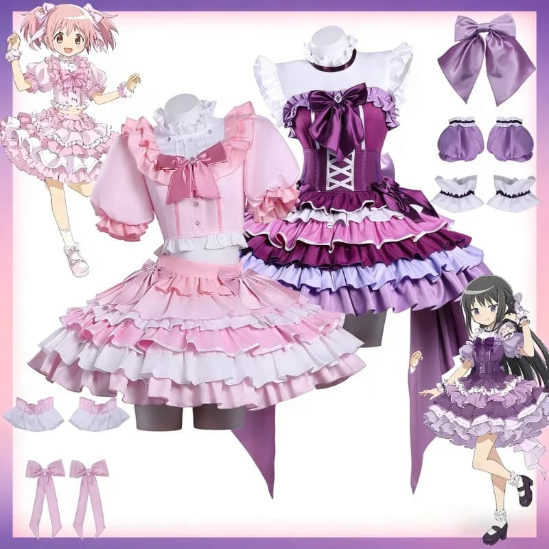 Costume Cosplay by Kaname Madoka and Akemi Homura, Wig Anime Puella Magi Madoka Magica, Role Games Clothing, Outfit for Halloween and Comic Con