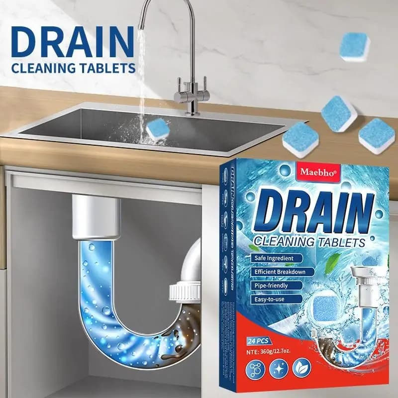 Powerful Foam Drain Cleaning Tablets 24PCS Fast Acting Pipe Unclogger Deodorizer Remove Clogs Odor For Kitchen Bathroom Sink Sew