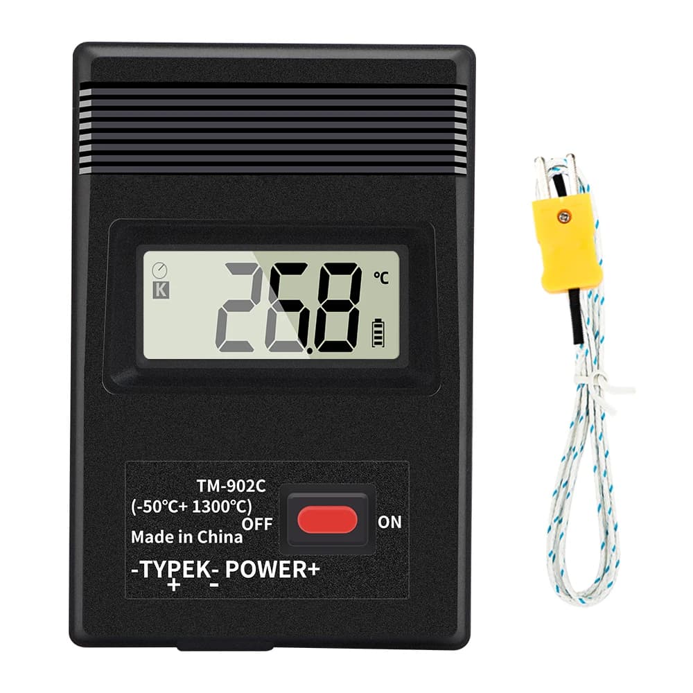 Digital Thermometer Type K with LCD Display and Thermocouple Probe, Industrial Detector