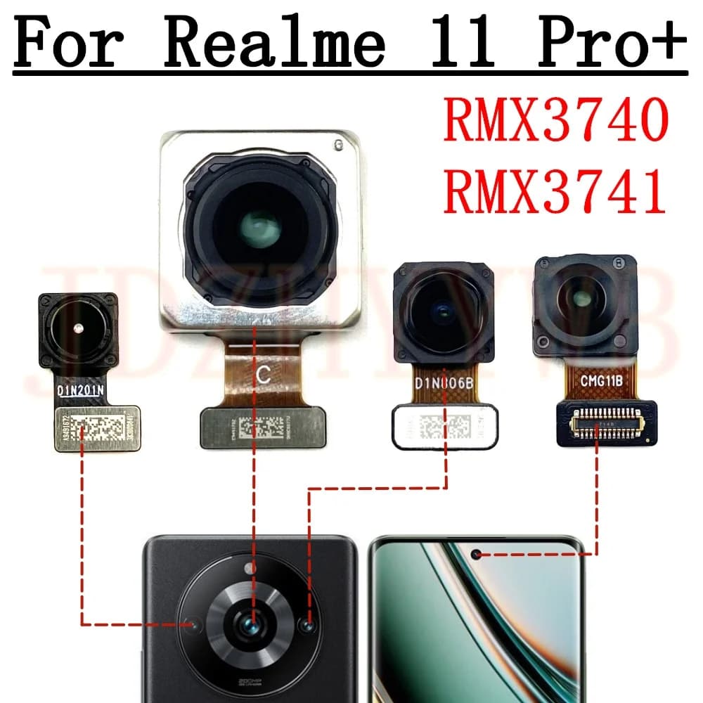 Fotocamera anteriore posteriore per Realme 11 Pro + RMX3740, RMX3741 Frontale Selfie Wide Back Modulo fotocamera principale Parti del cavo flessibile