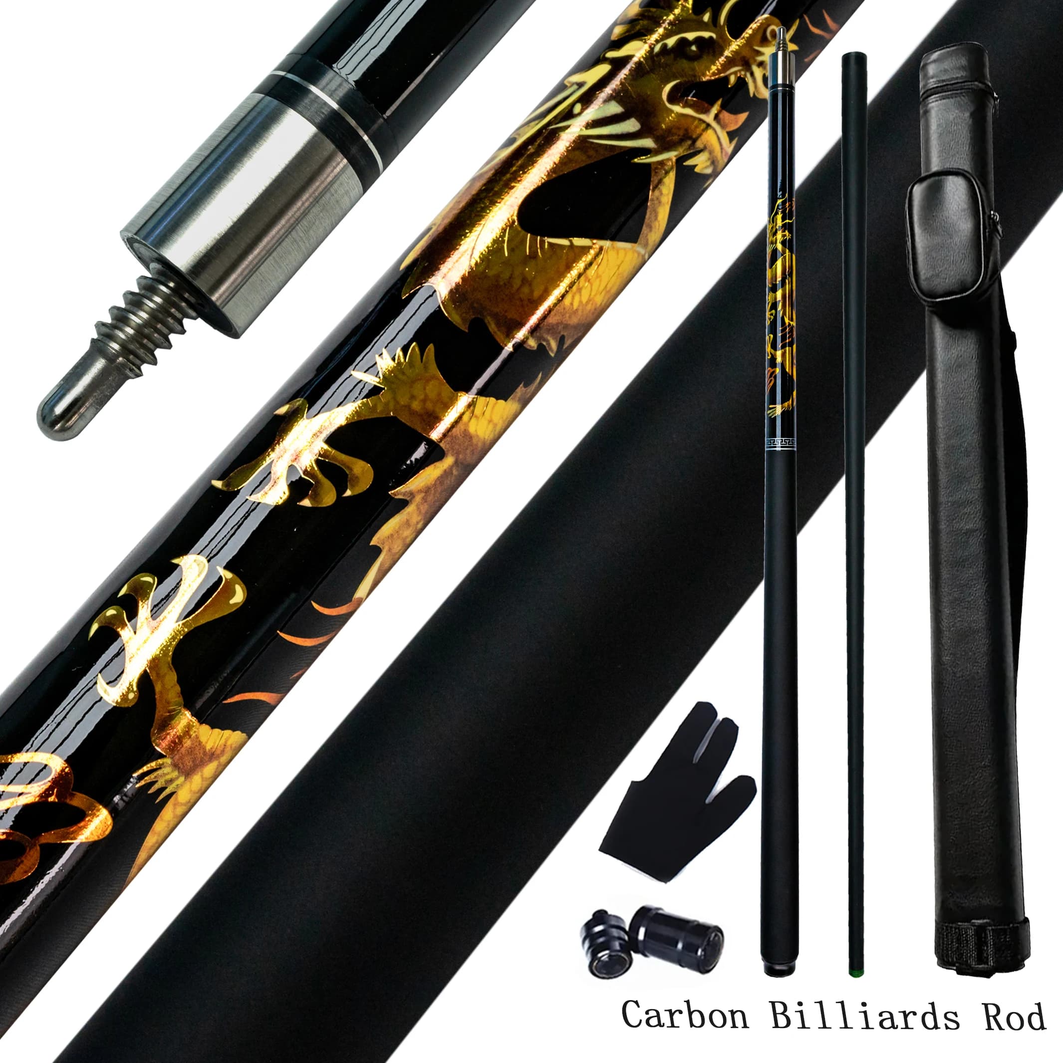 Professional Carbon Fiber Billiards Pool Cue Hard Case Set 12.5mm Stick China Dragon Joint Protector Glove 8 9Ball Carom Cushion