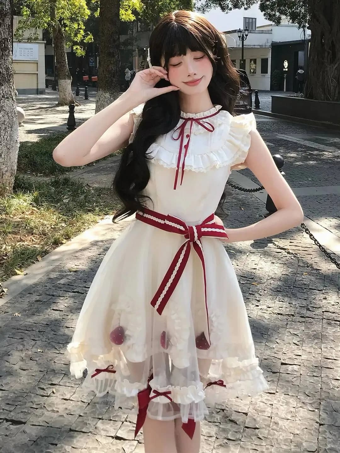 New Strawberry Mousse Cake Light Lo Baby Doll Dress Old-school Doll Sleeveless Mesh Tiered Skirt Fiesta Carnival Halloween Cos
