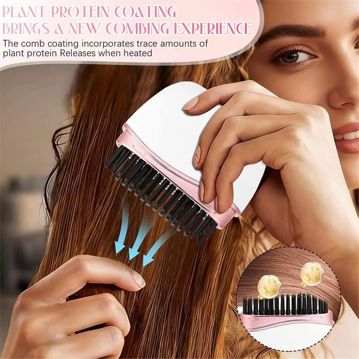 (A94Z) Pettine Lisciante Mini Senza Fili, Styler per Capelli Ricaricabile Portatile con 3 Impostazioni di Temperatura per Ritocchi Rapidi