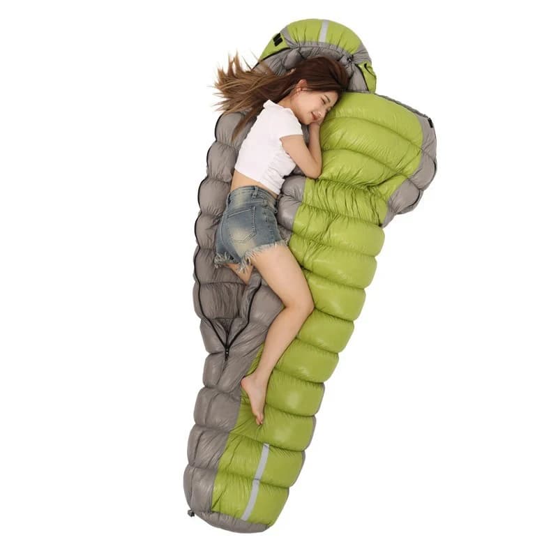 For ultralight 230*90CM filling 600G/800G/1000G/1200G white duck feather mummy camping sleeping bag outdoor cold weather keep warm