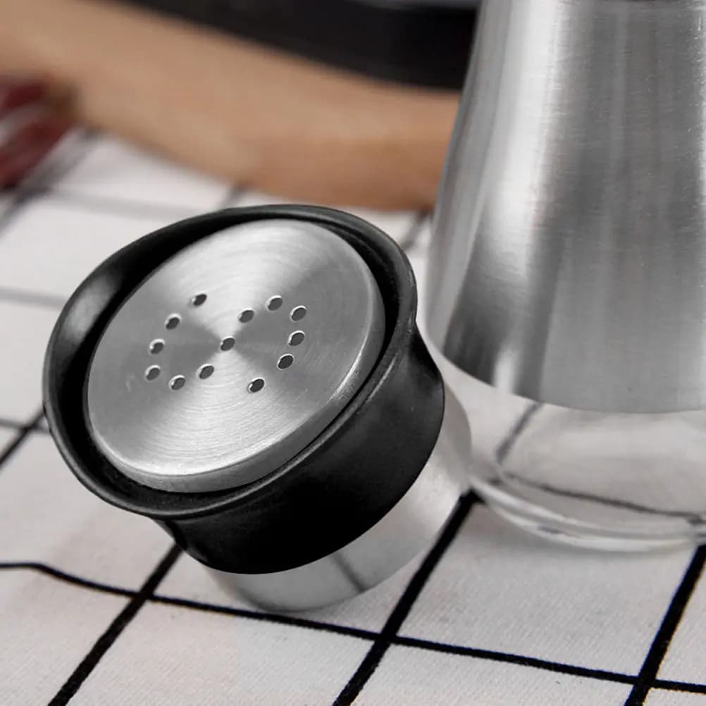 Set di 1 Bottiglia per Condimenti in Acciaio Inossidabile e Vetro, Design Antiscivolo Rinforzato, Chiusura Ermetica per Conservazione di Spezie in Cucina