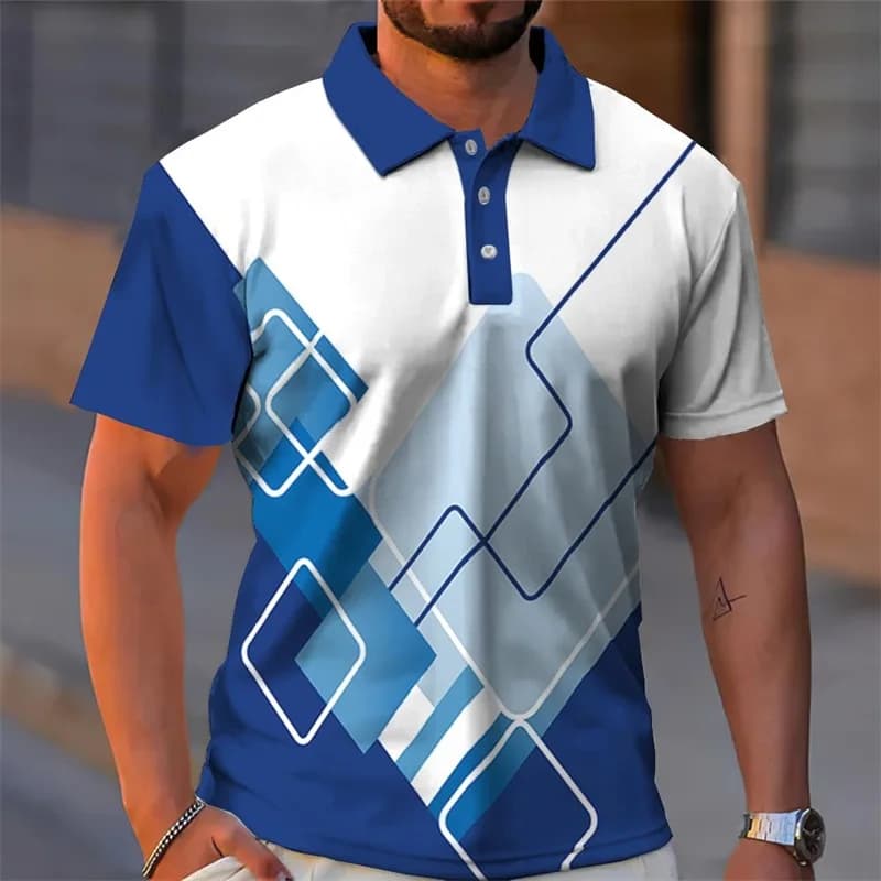 Polo da uomo casual Stampa 3D Manica corta Design a righe semplici Polo Moda uomo T-shirt sportiva da golf oversize Top