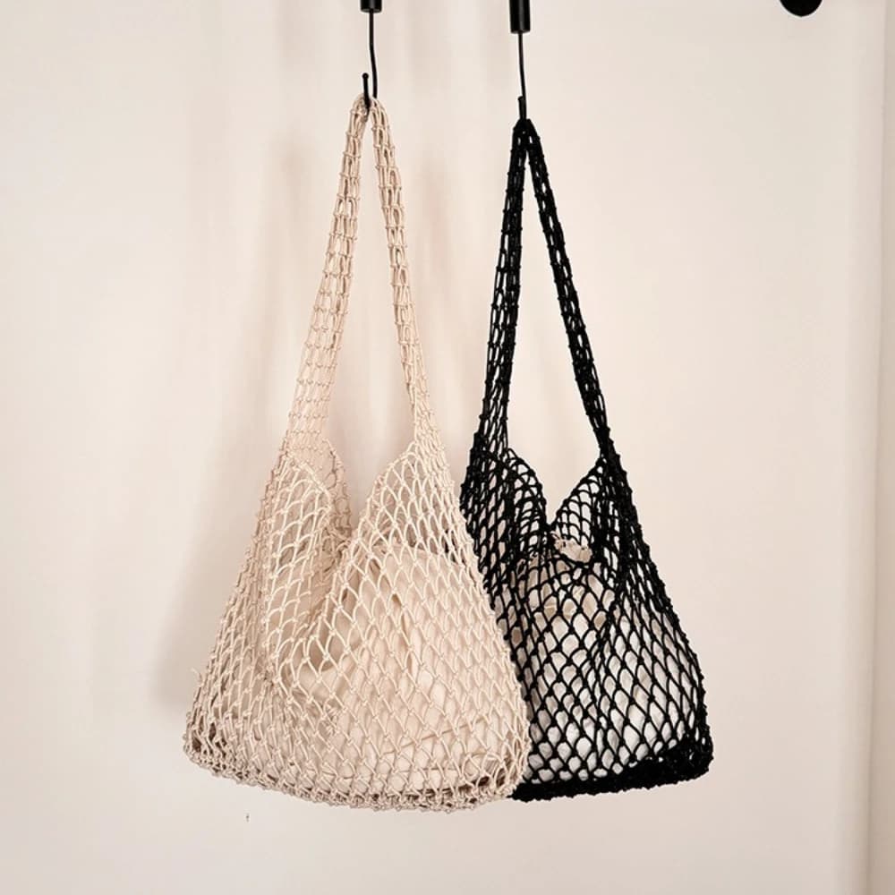 Borsa a Tracolla Intrecciata in Corda di Cotone per Donna, Ideale per Viaggi, Spiaggia, Pesca e Shopping