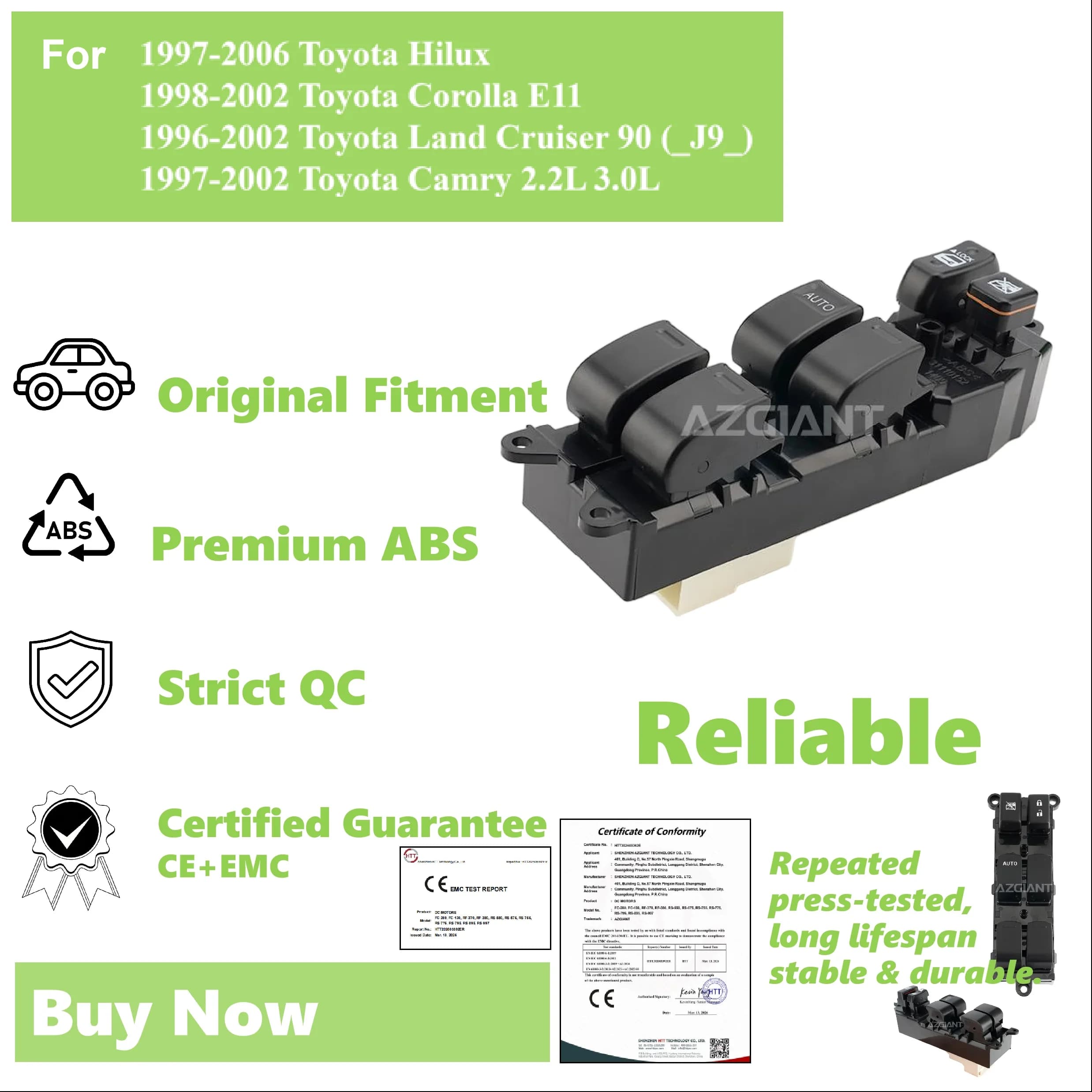 Pulsante di controllo dell'interruttore principale della finestra per Toyota Hilux 1997-2006/Camry 1997-2002 Pulsante per occhiali Sollevatore 14 Pin Lato anteriore sinistro