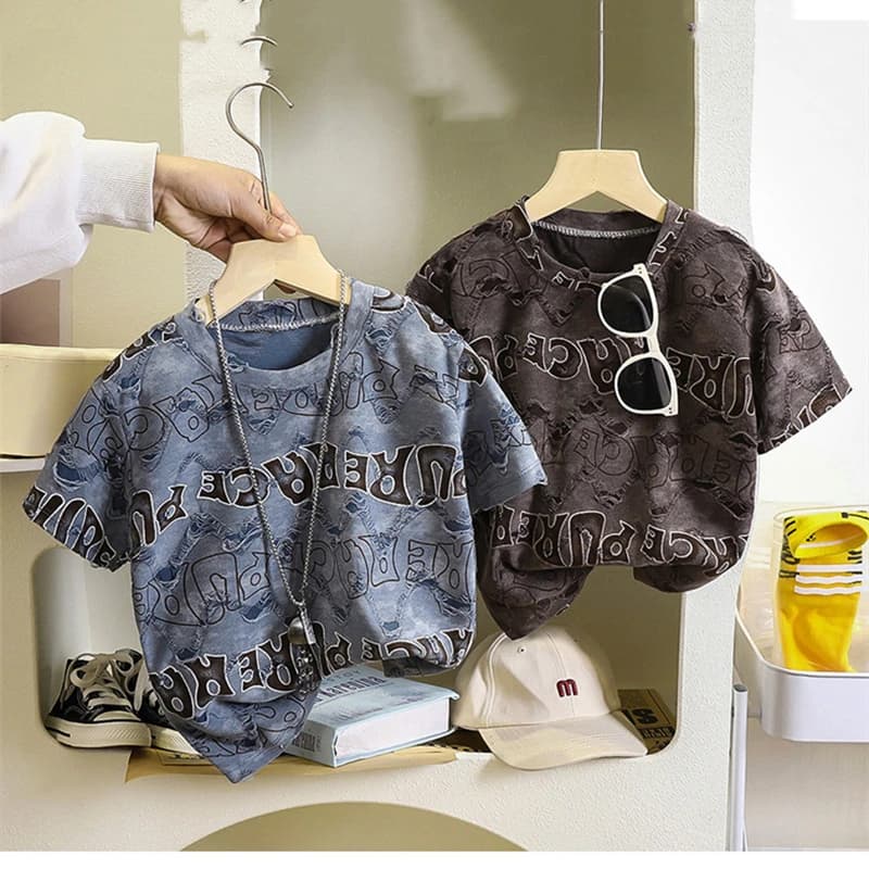 T-shirt a maniche corte con foro alla moda per bambini estivi 2-14T