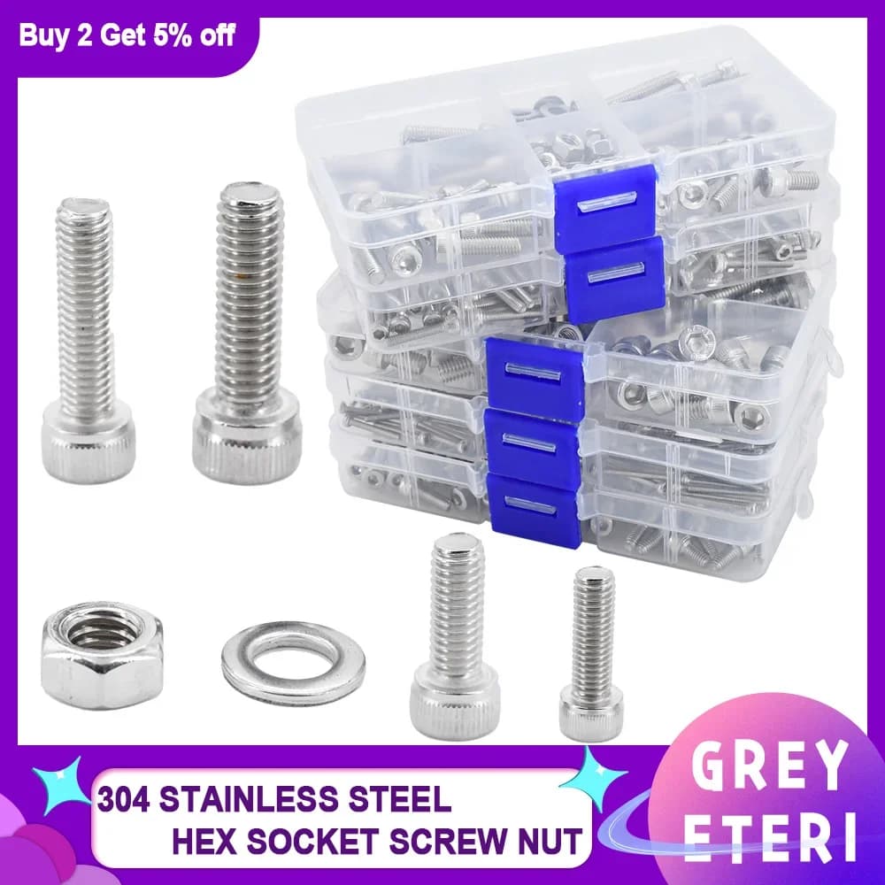Set di rondelle per dadi con bullone a esagono incassato in acciaio inossidabile 304 M2 M3 M4 M5 M6 Kit di assortimento di viti per macchine in metallo con filettatura metrica