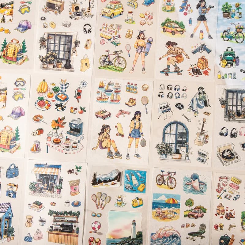 1pack/2pack pack Nini's Travel Plans Series Original 20pcs/1pack stickers per Dual Material Scenery Sticker Book