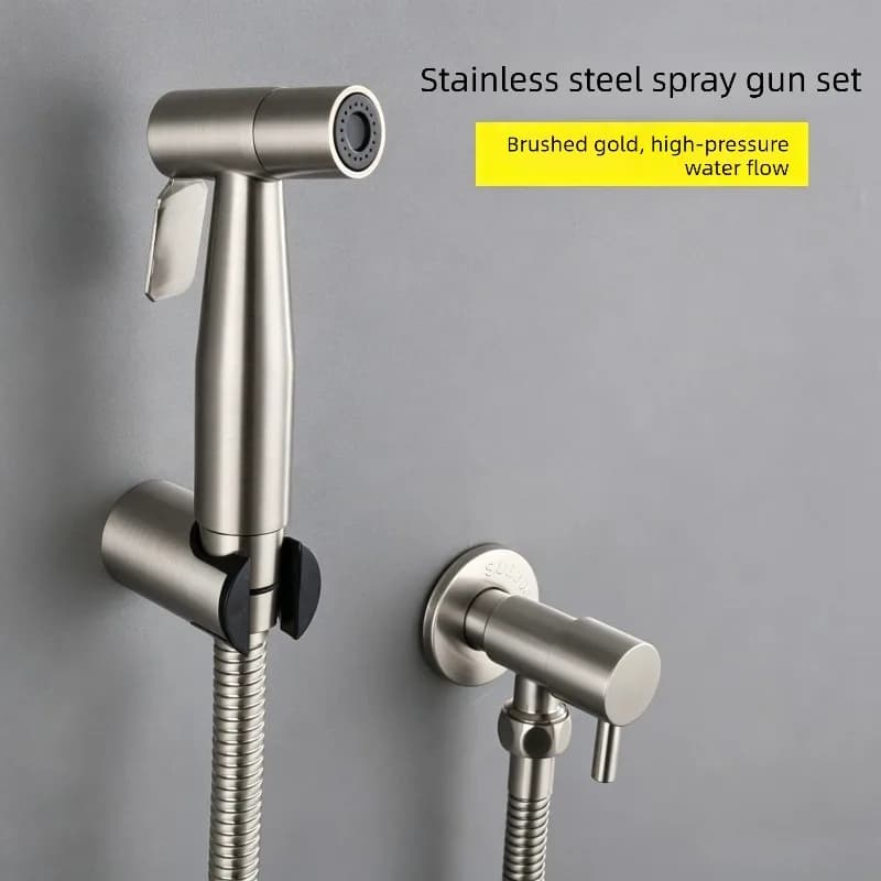 Set Doccetta Bidet in Acciaio Inox Spazzolato, Doccia Manuale ad Alta Pressione con Valvola Angolare, Kit Spruzzatore per Igiene Bagno