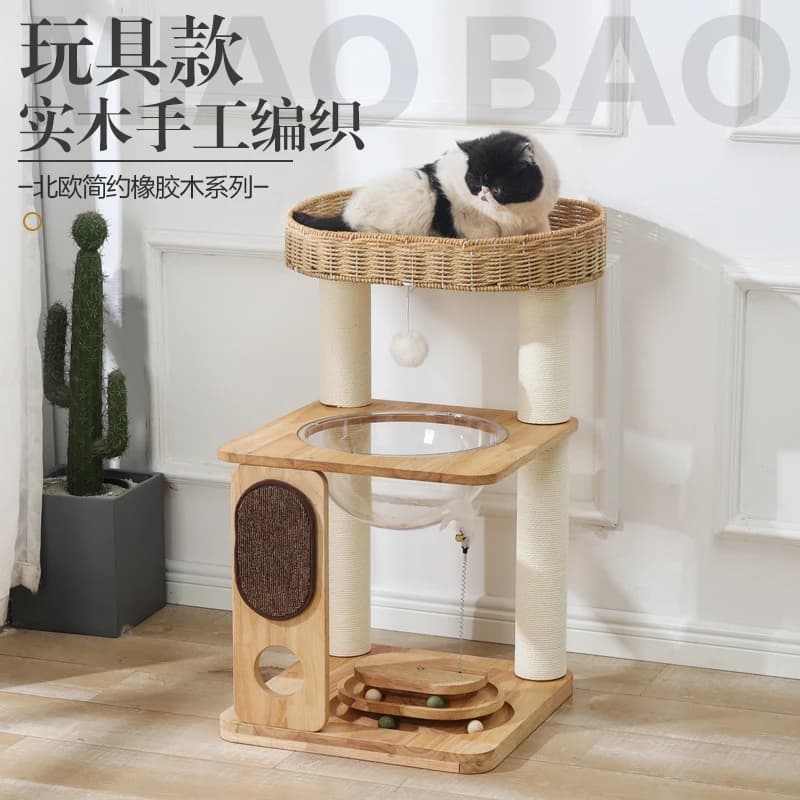 Solid wood cat climbing frame cat litter cat tree integration does not occupy scratching board rattan space capsule sword