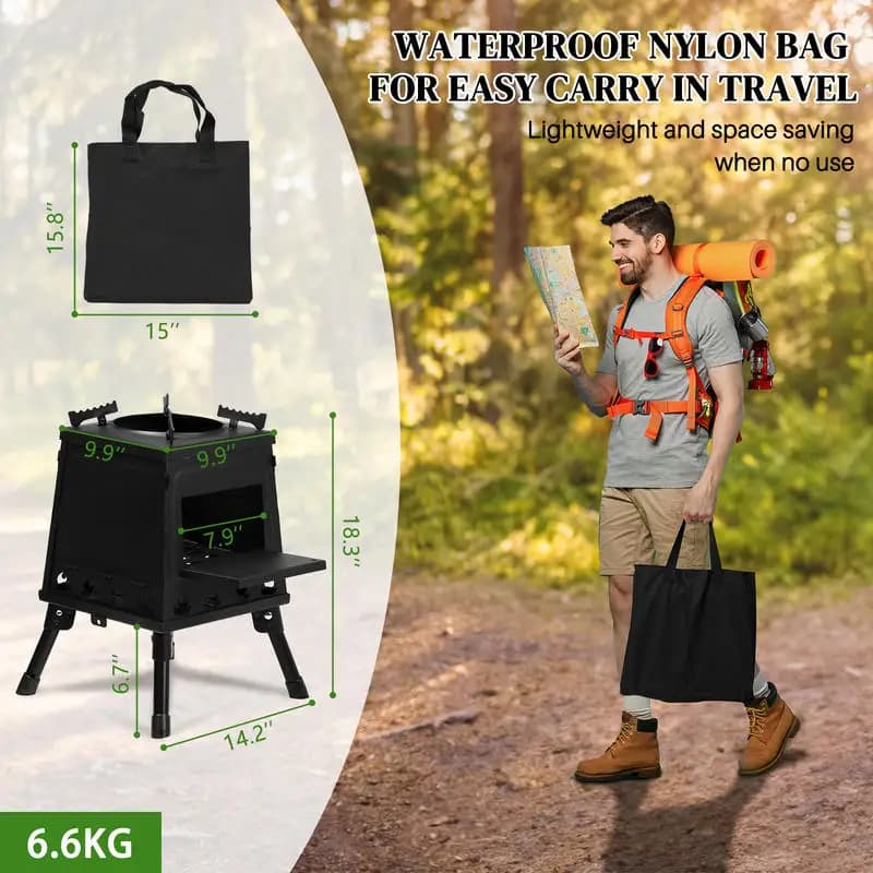 Wrought Iron Panel, 36*36*46.5cm, Black, Detachable, Portable, Single-piece Camping Stove